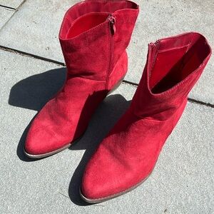 Torrid Red Faux Suede Western Booties Sz11W